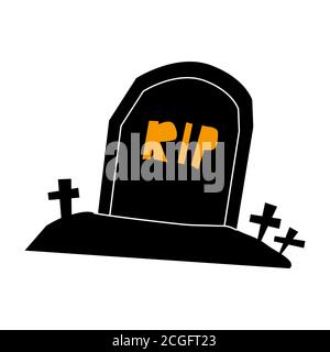 Tombstone rip grave flat single icon. Halloween symbol of fear and danger. Black spooky decorative element. Vector illustration isolated on white Stock Vector