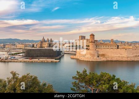 Marseille France city skyline at Vieux Port Stock Photo