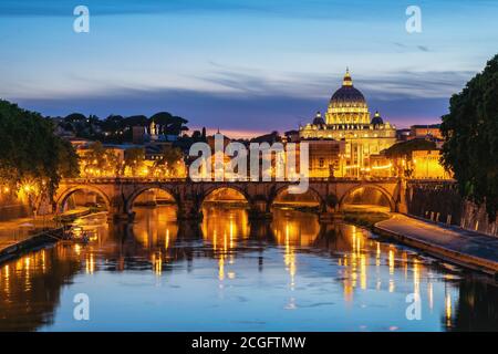 Rome Vatican Italy sunset city skyline at Tiber River Stock Photo