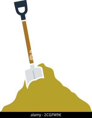 Icon Of Construction Shovel And Sand. Flat Color Design. Vector Illustration. Stock Vector