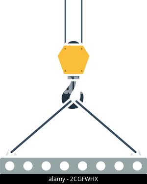 Icon Of Slab Hanged On Crane Hook By Rope Slings. Flat Color Design. Vector Illustration. Stock Vector