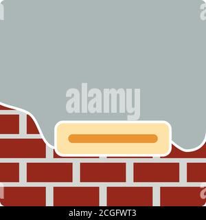 Icon Of Plastered Brick Wall. Flat Color Design. Vector Illustration. Stock Vector