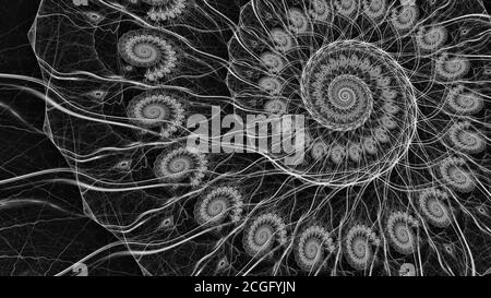 Spiral fractal structure, computer generated black and white abstract intensity map Stock Photo