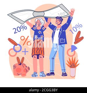 Earn points and money back concept with buyers flat vector illustration. Stock Vector