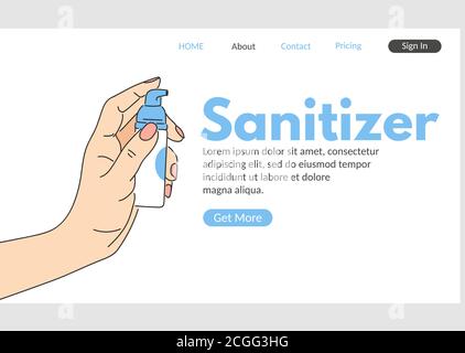 Hand sanitizer web landing page. Stock Vector