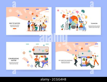Set of web page design templates for online shopping, digital marketing, teamwork. Stock Vector