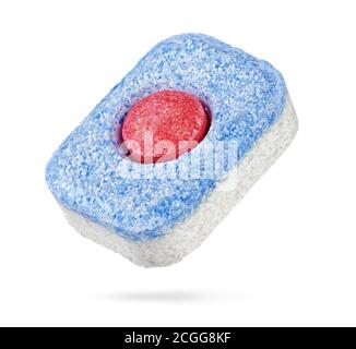 Dry dishwasher detergent tablet isolated on white background with clipping path Stock Photo
