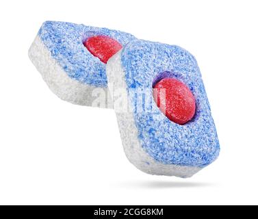 Dry soluble tablets for dishwashers isolated on white background with clipping path Stock Photo