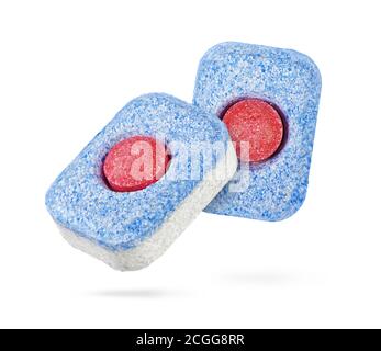 Dry dishwasher detergent tablet isolated on white background with clipping path Stock Photo