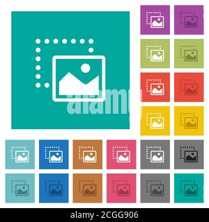 Drag image to bottom right multi colored flat icons on plain square backgrounds. Included white and darker icon variations for hover or active effects Stock Vector