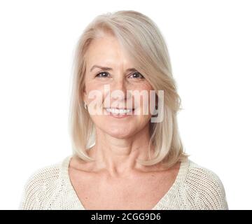 Portrait of elderly woman smiling isolated over a white background Stock  Photo - Alamy