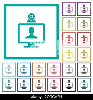 video user access flat color icons with quadrant frames on white background Stock Vector