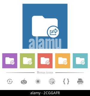 Export directory flat white icons in square backgrounds. 6 bonus icons included. Stock Vector