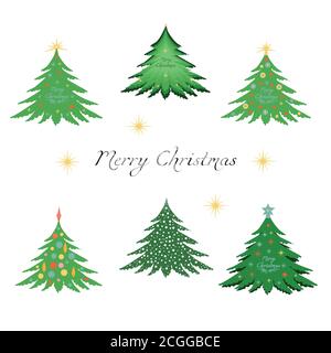 set of Christmas trees. Christmas tree. Decorated Christmas tree. Isolated vector illustrations. Stock Vector