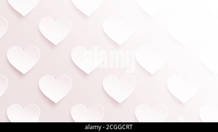 Many white hearts with pink hue on a light pink background. Symbol of love and Valentine's Day. Modern and trendy conceptual abstract background. Stock Photo