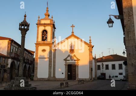 Historic center of Trancoso - St. Peter Church and pillory. Trancoso is one of the historic villages of Portugal, located in Guarda district Stock Photo