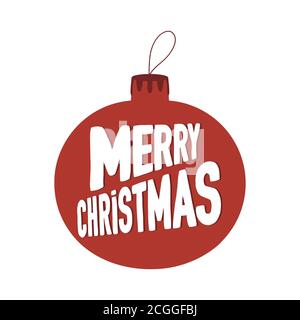Hand drawn Christmas tree ball icon with Merry Christmas lettering inside. Isolated on a white background. Stock Vector