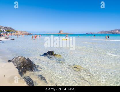 Stintino (Italy) - One of the most popular sandy beaches in Italy, 'La Pelosa' in Sardegna island, province of Sassari, the Asinara sea national park Stock Photo