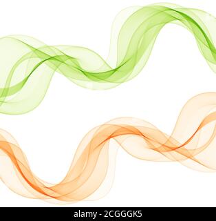 set abstract color wave smoke transparent smooth vector orange and green lines. eps 10 Stock Vector