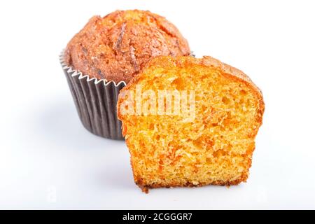 one and a half  carrot muffin isolated on white background. closeup. Stock Photo