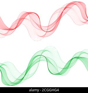 Set of colored waves. Green and red lines. Abstract vector layout. eps 10 Stock Vector