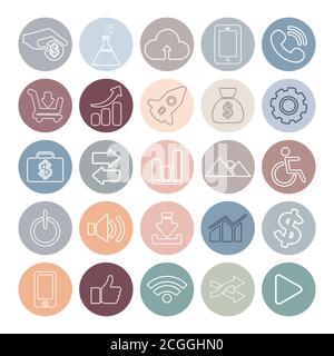 Set of social media line icons flat design. Stock Vector