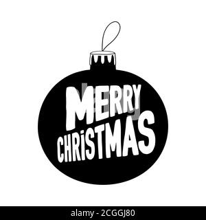 Hand drawn Christmas tree ball icon with Merry Christmas lettering inside. Isolated on a white background. Stock Vector