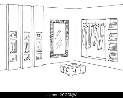 Shop interior graphic black white sketch illustration vector Stock Vector