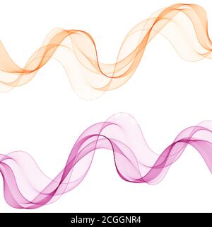 Set of colored waves. Orange and purple lines. Abstract vector layout. eps 10 Stock Vector