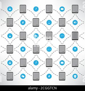 Network Design Concept With Tablets And Different Icons Stock Vector
