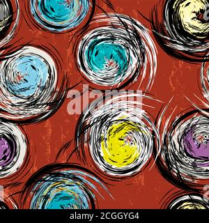 seamless background pattern, with circles and strokes, grungy Stock Vector