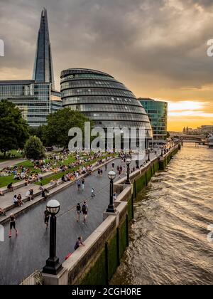 City Hall sunset with the shard. London, UK. Stock Photo