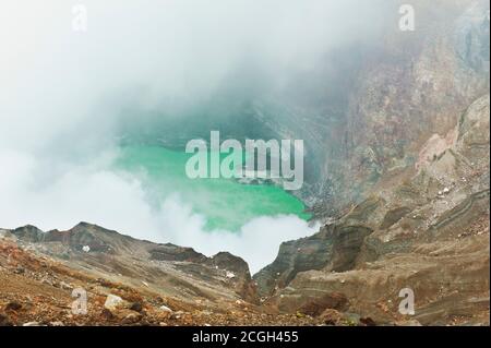 Steaming Crater of the Mount Naka - Mount Aso, Japan Stock Photo