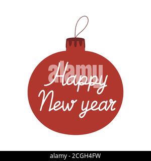 Hand drawn Christmas tree ball icon with Happy New Year lettering inside. Isolated on a white background. Stock Vector