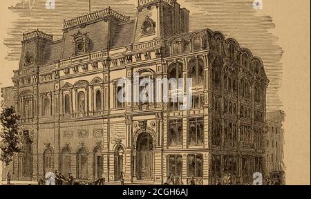 . Treat's illustrated New York, Philadelphia and surroundings . Booths Theater, corner 2Zd-strtet and 6th Avenue,Erected in 1871 by the eminent tragedian whose name it bears. It ia afaahionahlp wort and iIip mnut costlv edifice of its character in the city AND PHILADELPHIA. 11 Description. At the time of the first settlement ofNew York it was a narrow fork of landstretching out into the bay, with a diver-sified surface of rocky woodland, swamp,and sandy plain. A deep pond coveredthe site where the Five Points has beenknown, and where the Tombs nowstands, that was fifty feet deep. Thesources th Stock Photo