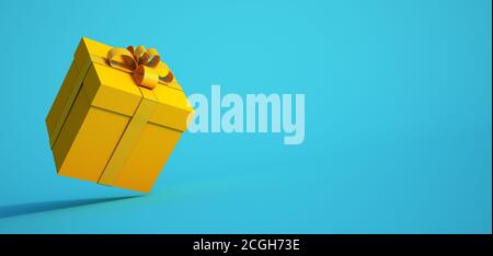 3D rendering of a gift box in yellow and turquoise Stock Photo