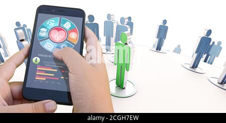 3D rendering of a healthcare app and a group of people Stock Photo