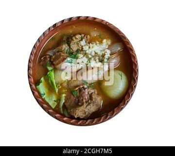 Powsowdie Scottish sheep's-head broth in Edinburgh, Scotland. Stock Photo