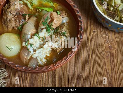 Powsowdie Scottish sheep's-head broth in Edinburgh, Scotland. Stock Photo