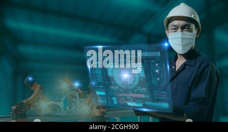 new normal Futuristic Technology in smart automation industrial concept using artificial intelligence, machine learning, digital twin, 5g, augmented m Stock Photo