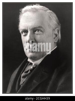 DAVID LLOYD GEORGE Archive portrait in B&W of David Lloyd George, former Prime Minister of the United Kingdom. 1919 David Lloyd George, 1st Earl Lloyd-George of Dwyfor, OM, PC was a Welsh statesman who served as Prime Minister of the United Kingdom from 1916 to 1922. He was the final Liberal to hold the post of Prime Minister, but his support increasingly came from the Conservatives who finally dropped him. Stock Photo