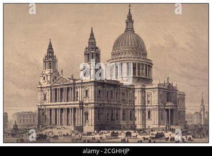 Vintage Illustration 1800's Saint Paul's Cathedral Christopher Wren (English architect, 1632-1723) ca. 1840-ca. 1890 (print)  1675-1710 (building) London, Greater London, England, United Kingdom Neoclassical Architecture Saint Paul's Cathedral, London, England UK Stock Photo