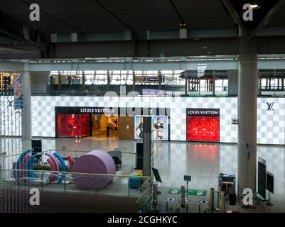 Incheon, South Korea - Louis Vuitton world first airport store at Seoul Incheon International Airport. Novel Coronavirus hits airline industry. Stock Photo