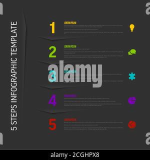 Vector vertical dark process progress template diagram schema with five ...