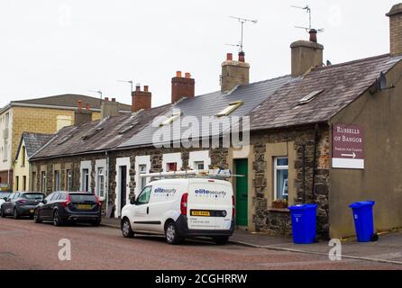 17 June 2010 A terrace of traditional stone built Irish cottages in Holborn Avenue Bangor County Down Northern Ireland. Stock Photo