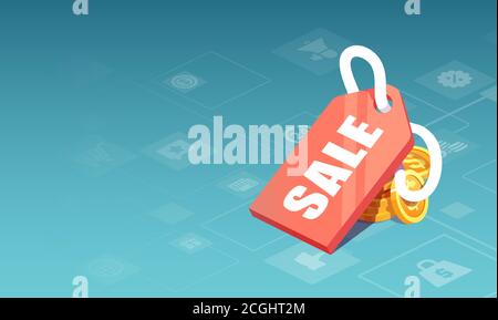 Isometric vector of a sale badge icon, price cut concept Stock Vector