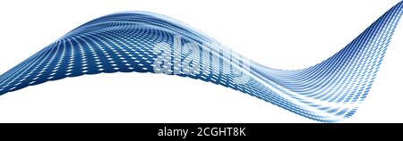 Abstract blue dotted wave with halftone effect. Tech vector graphics Stock Vector