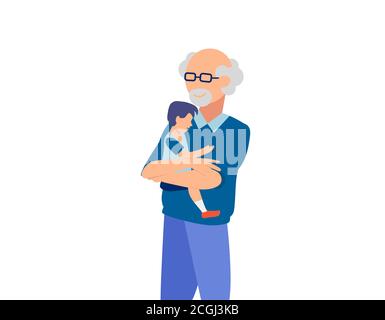 Vector of a happy grandfather hugging his grandson isolated on white background Stock Vector