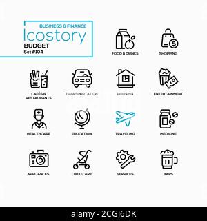 Budget categories - line design style icons set Stock Vector