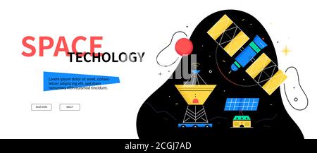 Space technology - colorful flat design style web banner Stock Vector